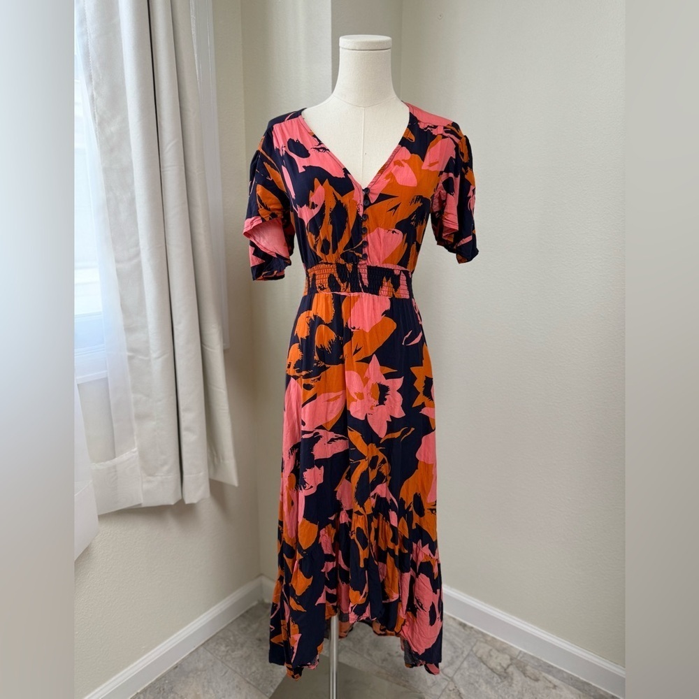 Anthropologie Abel The Label Colorful Floral V-Neck Maxi Dress Size Small